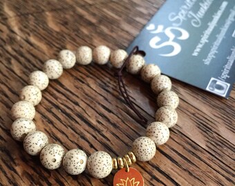 Stackable Mala Inspired Lotus Seed Beads + Hill Tribe Gold Vermeil Lotus Yoga and Meditation Bracelet