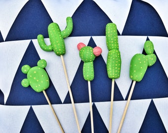 Sweet Cactus Cupcake Toppers, Set of 5, Lisa Kettell