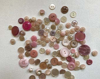 Lot of 100 Vintage Pink Plastic Buttons