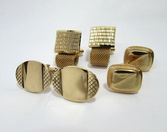Gold Tone Geometric Cuff Link Lot of 3 Pairs - Speidel