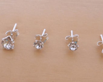 925 Sterling Silver 3 mm, 4 mm & 5 mm Small to Big Crystal Ball Round Stud Earrings Comes as a single pair or set.