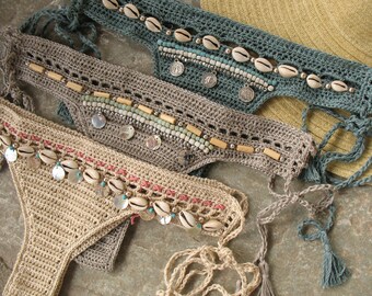 Crochet bikini bottom with tassels, Shells bikini bottom, Crochet bikini bottom, Brazilian bikini, Cheeky bikini bottom, Bohemian clothing