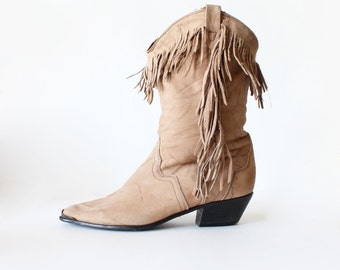 Vintage Acme Fringe Leather Boots, size 8.5