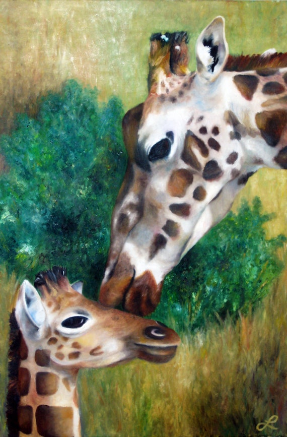 Items similar to Giraffes Print of Original Oil Painting by Lindsey