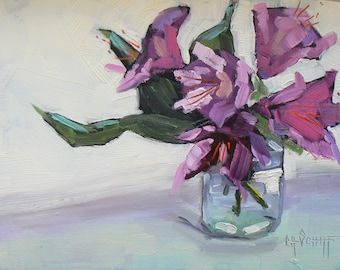 Flower Painting, Impressionist art, Floral Still Life, Daily Painting, Rhododendron, 6x8 Original Oil Painting, Free Shipping in US
