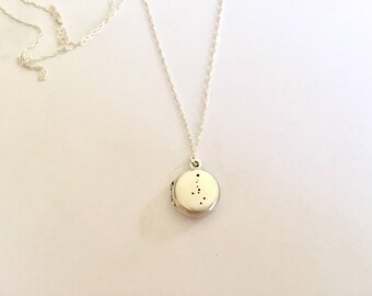 Silver North Star constellation locket necklace | round sterling silver locket | north star necklace | custom hand stamped inscription