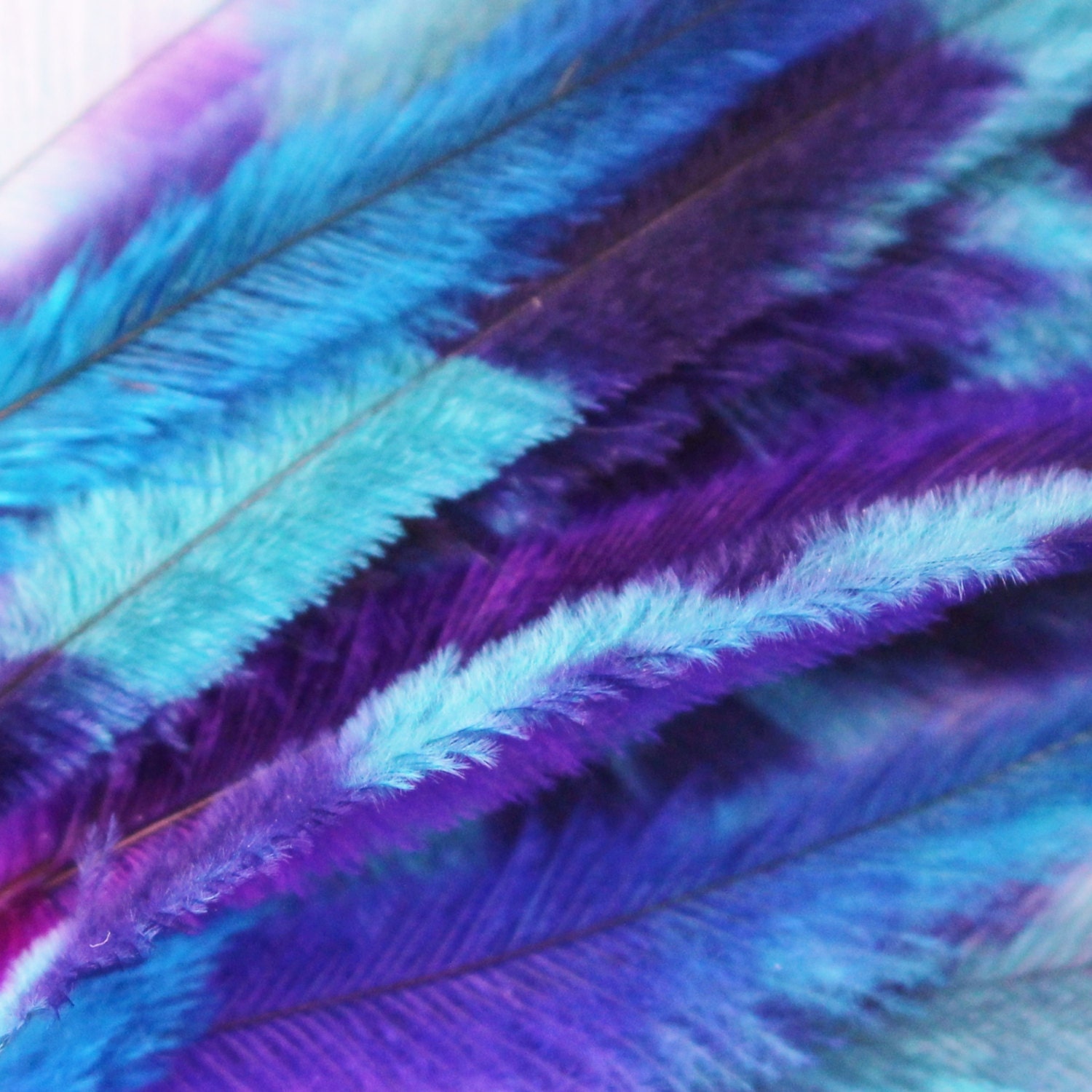 10 Tie Dye Feather Extensions CRUELTY FREE Turquoise Purple