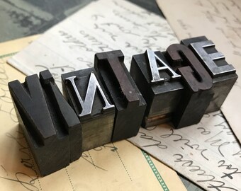 Vintage PRINTER'S Blocks- Wood Typeset Letters- VINTAGE- Typography- Industrial Printing Press- Vintage Letterpress Print Alphabet