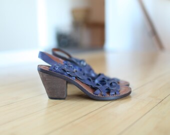 vintage woven purple leather hurache wood sandals womens 8