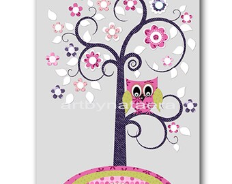 Art for Children Kids Wall Art Baby Girl Room Decor Baby Nursery Decor Kids Art Baby Girl Nursery Print Tree Owl Decoration Kids Room