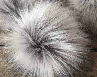 Silver Fox Faux Fur Pom Poms for Toques Beanies Hats Keychains Purse Fob Charm Vegan Fake Plush Super Soft Pile Craft Supply