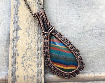 Rainbow Calsilica Wire Wrapped Necklace