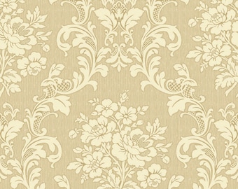Cream Floral Scroll on Beige, RuRu Bouqet Tea Party, Quilt Gate (By YARD)~