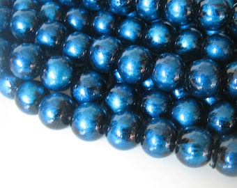40 Black and Royal Blue Glass Beads, 10mm, Jewelry Making Supplies, Beads