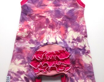 18 months+ - Diaper Cover Wool Interlock Romper - Purple and Pink Woolly Ruffle Bum Rompaloones Shorts -