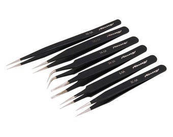 6PC Mixed Tip Non Magnetic Tweezers Black Epoxy Model Making Craft Hobby Tools CT4303