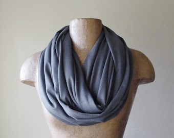 SLATE GREY Infinity Scarf, Gray Circle Scarf, Jersey Knit Tube Scarf, Lightweight Loop Scarf