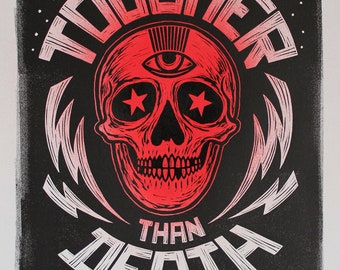 Tougher Than Death - Number 5. Lino print on hand painted Japanese paper.