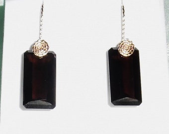 28 cts Natural Octagon Smokey Quartz gemstones, 14kt yellow gold Pierced Earrings