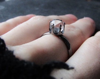 Crystal Ball Ring Gunmetal Gray Brass Ring