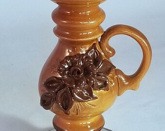 Vintage Pottery Candle Stick Holder with Handle, Ceramic Candle Holder