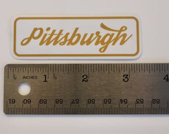 Pack of 5 Gold and White Script Pittsburgh Stickers