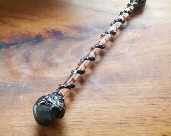 Crystal Wand, Magical, Wild Earth, Witchcraft, Gothic, Healing, Occult, Spell, Altar, Moss Agate, Pagan, Steiner, Waldorf, Handmade Toy.