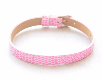 Pink 1 personalize snakeskin effect leather bracelet