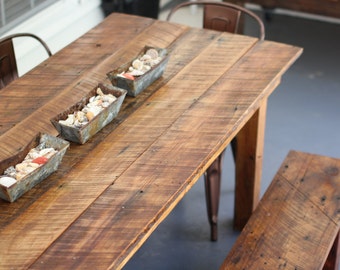 Farm House Table: Made from Salvaged Wood WITH Benches