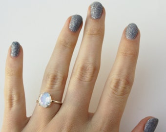 Oval Faceted Moonstone Ring in sterling silver - sterling silver moonstone ring - faceted moonstone ring - moonstone engagement ring