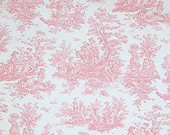 PINK TOILE FABRIC Yardage Fabric by the yard - Pink and white toile print- cotton twill decor fabric