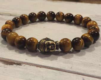 Men's Tiger Eye Bracelet, Buddha Healing Bracelet, Yoga Bracelet, Determination, Will Power, Strength, Focus, Masculine Bracelet, For Him
