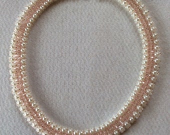 Pearl necklace with pink Swarovski crystals, wedding necklace, bridesmaids gift, with Sterling silver