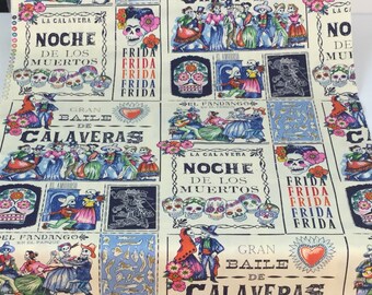 Folklorico Baile de Calaveras Teal/Marine Color ~ Alexander Henry Cotton