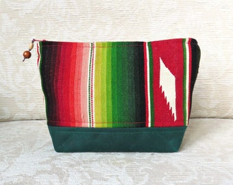 Colorful Serape and Waxed Canvas Zip Pouch, Eco Friendly, Repurposed Textile Clutch