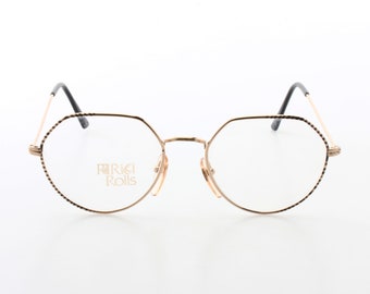 Vintage 1980s round / esagonal gold metal flat brows eyeglasses frames