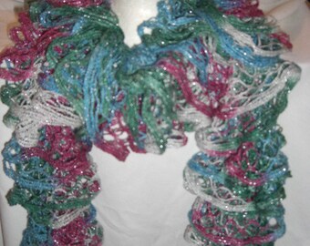 Handmade Knit Ruffle Scarf appr 4 x 55