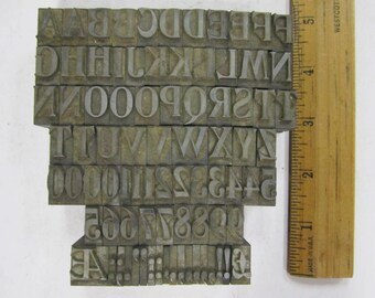 Vintage Lead Letterpress Print Set Uppercase Alphabet A-Z Numbers 0-9 Symbols 48 pt Cards Invitations J11