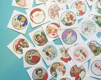 Cute Christmas Stickers - Random Set of 50 - Stocking Stuffer, Vintage Style, Retro, Kitsch, Journal, Planner Stickers, Vintage Christmas