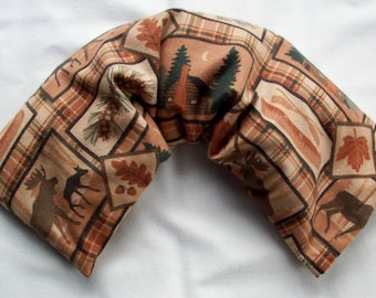 Heat or Cold Therapy Pack - Woodland Cabin Cotton Flannel Cover Rice Bag - Unscented Heat Pack