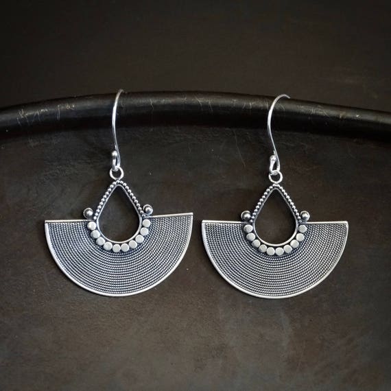 Silver Earrings Silver Drops Fan Earrings Unusual Earrings