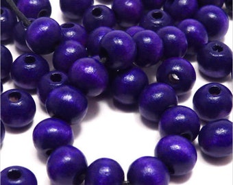 Set of 50 8 mm Indigo wood round beads