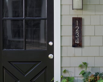 House Number Plaque, Raw Steel, Vertical