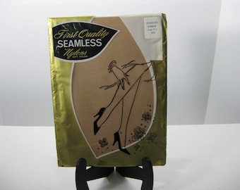 Vintage seamless nylon stockings by First Quality, NOS, original package