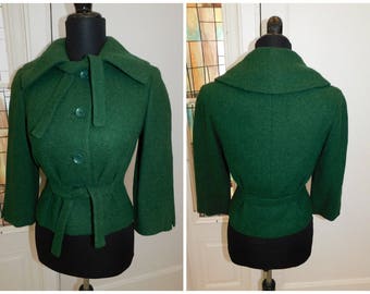 1940s 50s Green Nipped Waist Wool Blazer Miss Bergdorf Goodman Nipped Waist Old Hollywood 34" chest