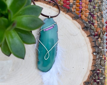 Teal Agate Rear View Mirror Hanger
