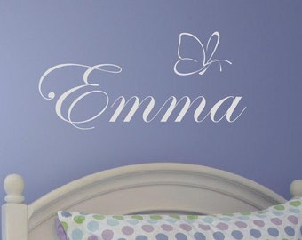 Girl Butterfly Wall Decal - Personalized Name Vinyl Wall Decal - Monogrammed Vinyl Lettering - Girls Room Decor- Baby Nursery - 101