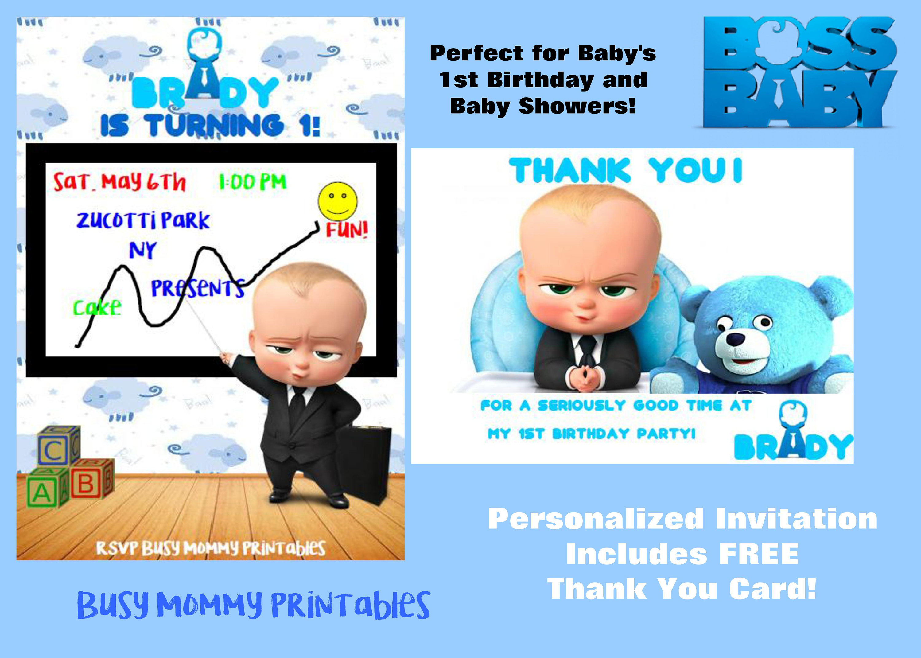 Boss Baby Inspired Personalized Invitation with FREE Thank You