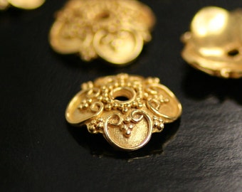 Vermeil Bead Caps with Grapevine Design, 12mm, 24K Gold Plated Sterling Silver, Choose quantity, V-72