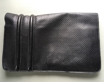Vintage leather Harrods black clutch bag 1970's